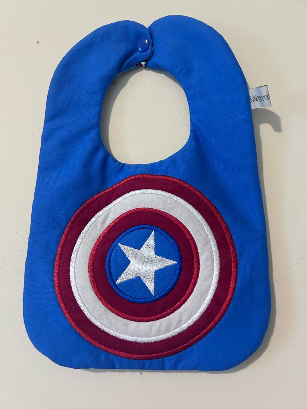 Reversible Captain America Baby Bib Artisan Handmade Marvel 10x6.5" Snap